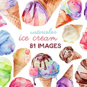 Watercolor Ice Cream Clipart - Summer Treats Image Set