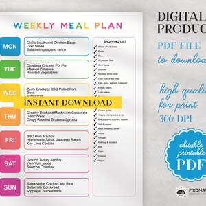 Weekly Meal Plan Template - Family Meal Planner - digital product to instant download with high quality, 300 DPI