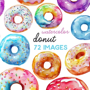 Watercolor Donut Clipart - Sweet Pastry Breakfast Food Clipart Set