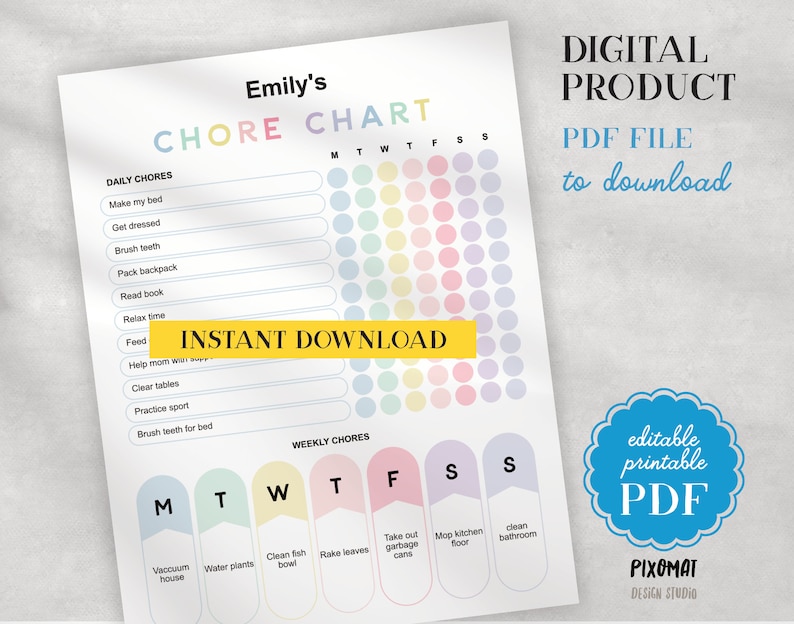 Chore Chart for Toddler Kids Editable Daily Routine Checklist ...