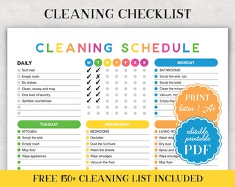 Editable Daily Cleaning List Printable Cleaning Checklist - Etsy
