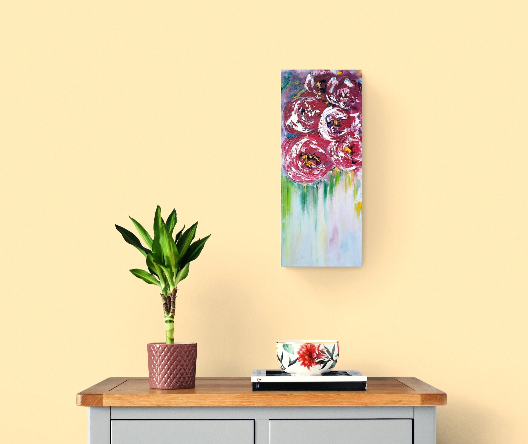 Floral narrow wall art canvas large tall vertical red