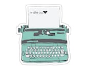 Write On Typewriter Sticker,Decal For Writers,Vinyl Writing Sticker,Cute Gift for Writer,Typewriter Decal,Journalist Gift,Water Bottle Decal