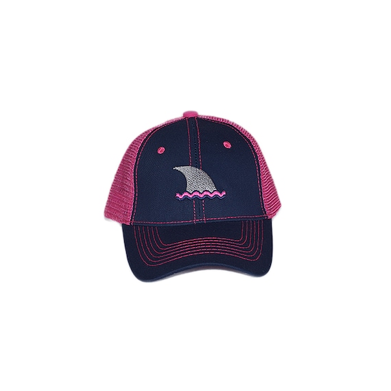 Hot Pink and Navy Blue Shark Fin Trucker Hat for Boating, for the Beach,  for Shark Lovers,for Sun Protection, for Fishing, Cute Summer Style 