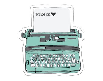 Write On Typewriter Sticker,Decal For Writers,Vinyl Writing Sticker,Cute Gift for Writer,Typewriter Decal,Journalist Gift,Water Bottle Decal