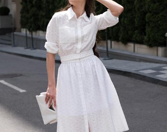 Casual women's two-piece suit with buttons,Elegant women's cotton set for everyday looks,Minimalist suit with skirt and top for any occasion