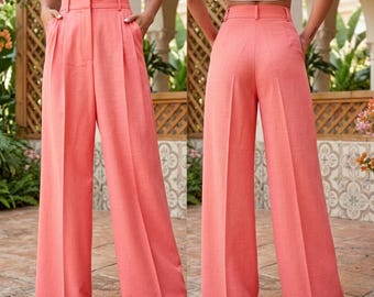High Waisted Linen Palazzo Pants, Wide Leg BreathableTrousers for Women, Elegant Custom Size Palazzo Pants, Comfortable Casual Summer Pants