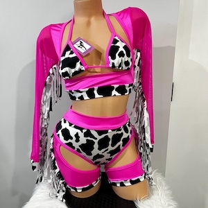 Rodeio rave set cow print ,Bottle girl bartender outfits