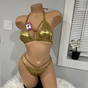 Conjunto de biquíni dourado para dançarina exótica 2 peças