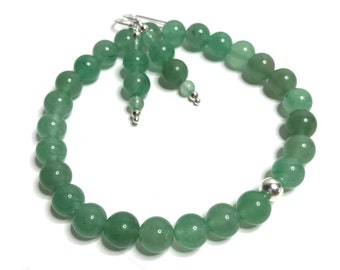 Green Aventurine Bracelet and Green Aventurine Earrings Set. High Quality Genuine Healing Crystal Jewellery. Taurus and Virgo Birthstone.