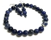 Sodalite Dangle Earrings and Beaded Bracelet Crystal Jewelry Set. Natural Grade A Healing Gemstone Holistic Gifts. Sagittarius Birthstone.