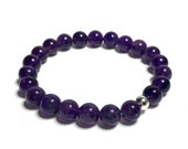 8mm Amethyst Bracelet. Pisces and Aquarius Birthstone. Grade A Healing Crystal Bead Jewelry. Assists with anxiety relief and addiction.
