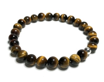 8mm Tiger's eye bracelet. High Quality Handmade Genuine Grade A Healing Crystal Beaded Jewellery. Leo and Capricorn Birthstone.