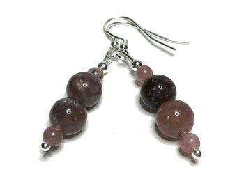 Lepidolite Earrings. High Quality Genuine Natural Healing Crystal Drop Earrings. Libra Crystals. Capricorn Birthstone Beaded Dangle Earrings