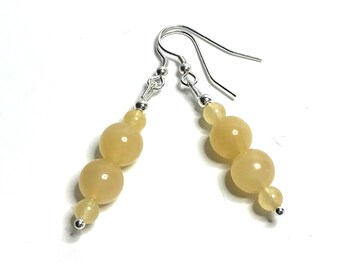 Yellow Calcite Earrings with Sterling Silver. High Quality Genuine Crystal Jewellery. Natural Yellow Calcite Beads. Yellow Earrings.