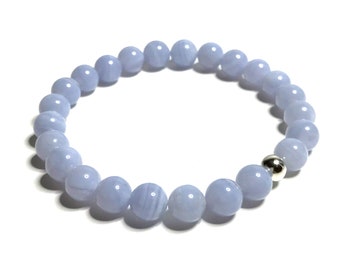 8mm Blue Lace Agate Bracelet. High Quality Genuine Natural Healing Crystal Beaded Bracelet. Gemini Birthstone Jewelry. Grade A Crystal Beads