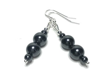 Hematite Earrings. High Quality Genuine Healing Crystal Drop Earrings. Handmade Aquarius and Aries Birthstone Beaded Dangle Earrings.