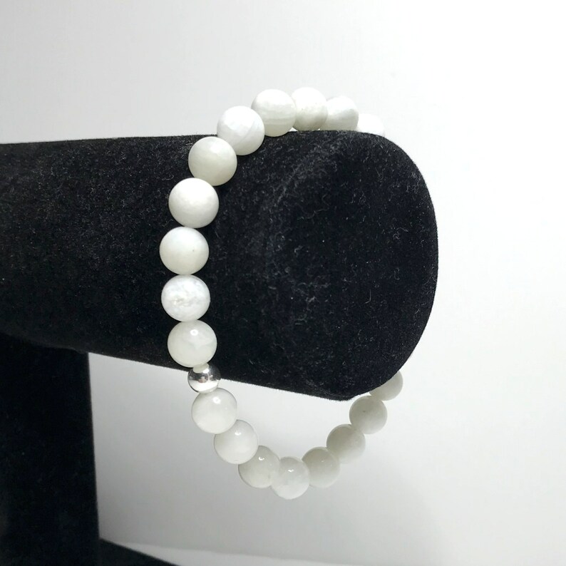 Mindfulness Gift. White Bracelet Cancer Birthstone High Quality Handmade Genuine Grade A Healing Crystals 8mm Rainbow Moonstone Bracelet
