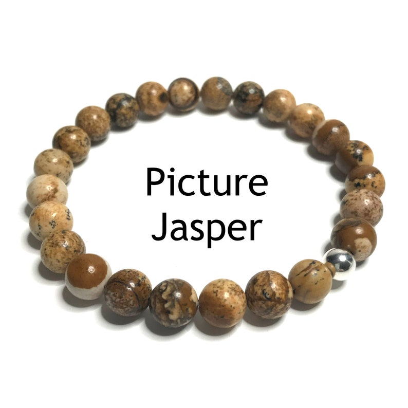 8mm Picture Jasper Bracelet. High Quality Handmade Genuine Grade A Healing Crystal Jewellery. Virgo, Scorpio and Leo Birthstone Gift. image 8