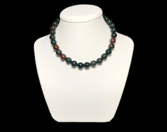 Bloodstone Necklace. High Quality Genuine Crystal Necklace. Aries, Libra and Pisces Birthstone Necklace. Bloodstone Bead Necklace.