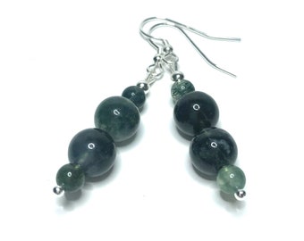 Moss Agate Earrings. High Quality Genuine Natural Healing Crystal Drop Earrings. Handmade Virgo Birthstone Beaded Dangle Earrings.