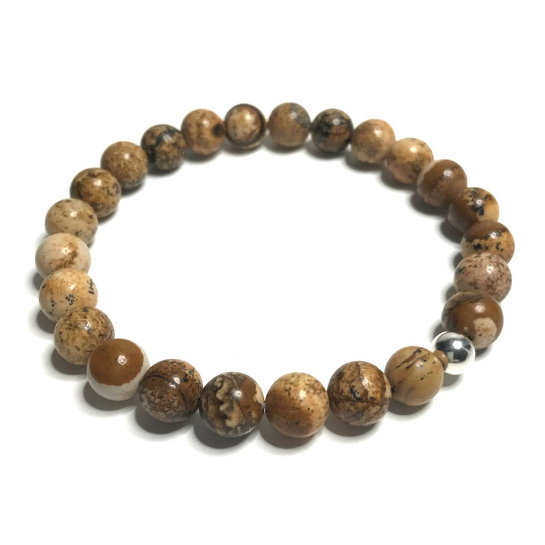 8mm Picture Jasper Bracelet. High Quality Handmade Genuine Grade A Healing Crystal Jewellery. Virgo, Scorpio and Leo Birthstone Gift. image 1