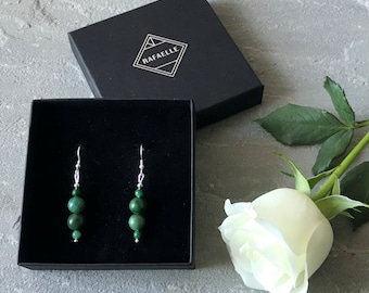 12th Anniversary Gift. African Jade Earrings. Beaded Dangle Earrings with Sterling Silver. Linen Anniversary. Natural Crystal Jewellery.