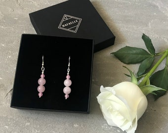 5th Anniversary Gift. Rose Quartz Earrings. Beaded Dangle Earrings with Sterling Silver. Handmade Genuine Natural Healing Crystal Jewellery.