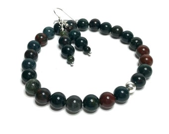 Bloodstone Bracelet and Dangle Earrings Set.  High Quality Crystal Jewellery. Bloodstone Jewelry. Aries Gift. 21st birthday gift for her.