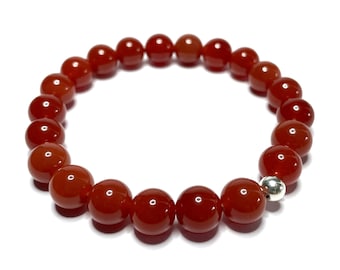 10mm Carnelian Bracelet. High Quality Genuine Healing Crystal Jewellery. Chunky Bracelet. Leo Gemstone Bracelet. Gift for Him or Her.