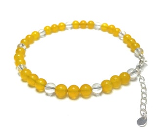 Yellow Agate Anklet. High Quality Genuine Natural Crystal Ankle Bracelet with Adjustable Sterling Silver Chain. Gemini Gifts. Virgo Gift.