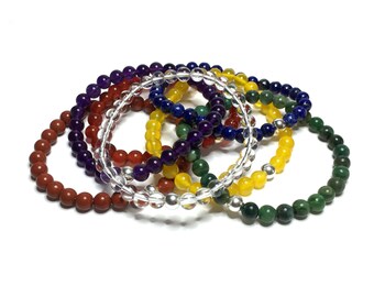 Healing Chakra Bracelet Set. High Quality Genuine Healing Crystal Jewelry. Natural Crystal Chakra Jewelry. Beaded Stretch Stacking Bracelets