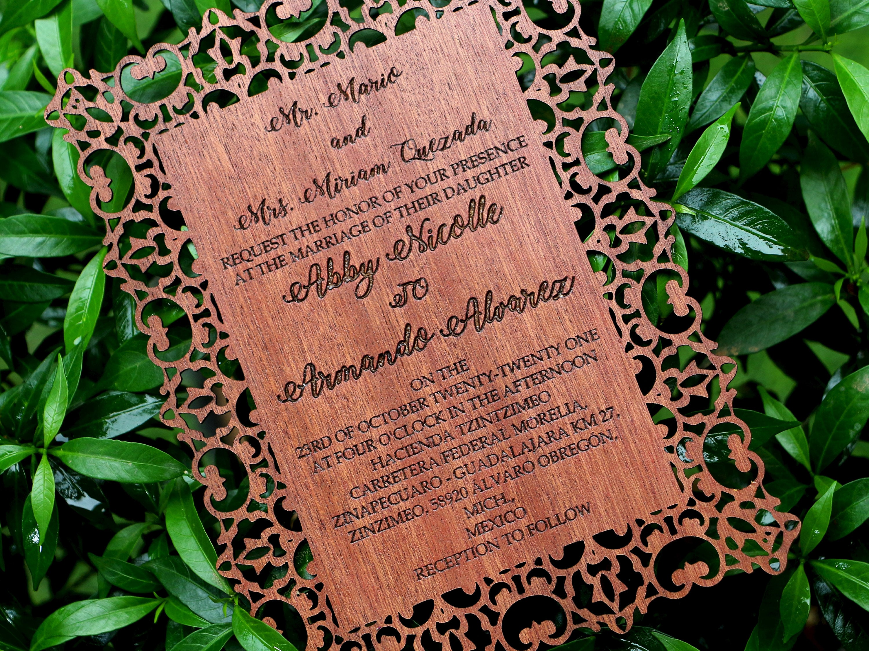 Rustic wooden Invitation Laser engraved carved Personalized | Etsy