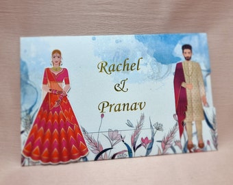 Indian Mix Wedding  Sliding  Bride Wedding Invitation Laser cut Personalized, gold foil  moving wedding invitation suite, Asian