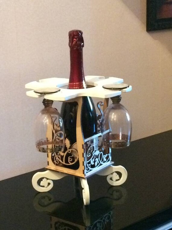 Wine Bottle Holder Wine Glass Holder Laser Cut CNC Digital File SVG and DXF Corel Draw Files Etsy