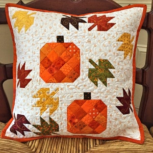 Scattered Leaves and Pumpkins Pillow or Mini Quilt - PDF