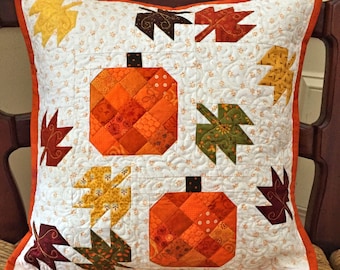 Scattered Leaves and Pumpkins Pillow or Mini Quilt - PDF