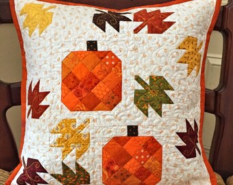 Scattered Leaves and Pumpkins Pillow or Mini Quilt - Paper Pattern