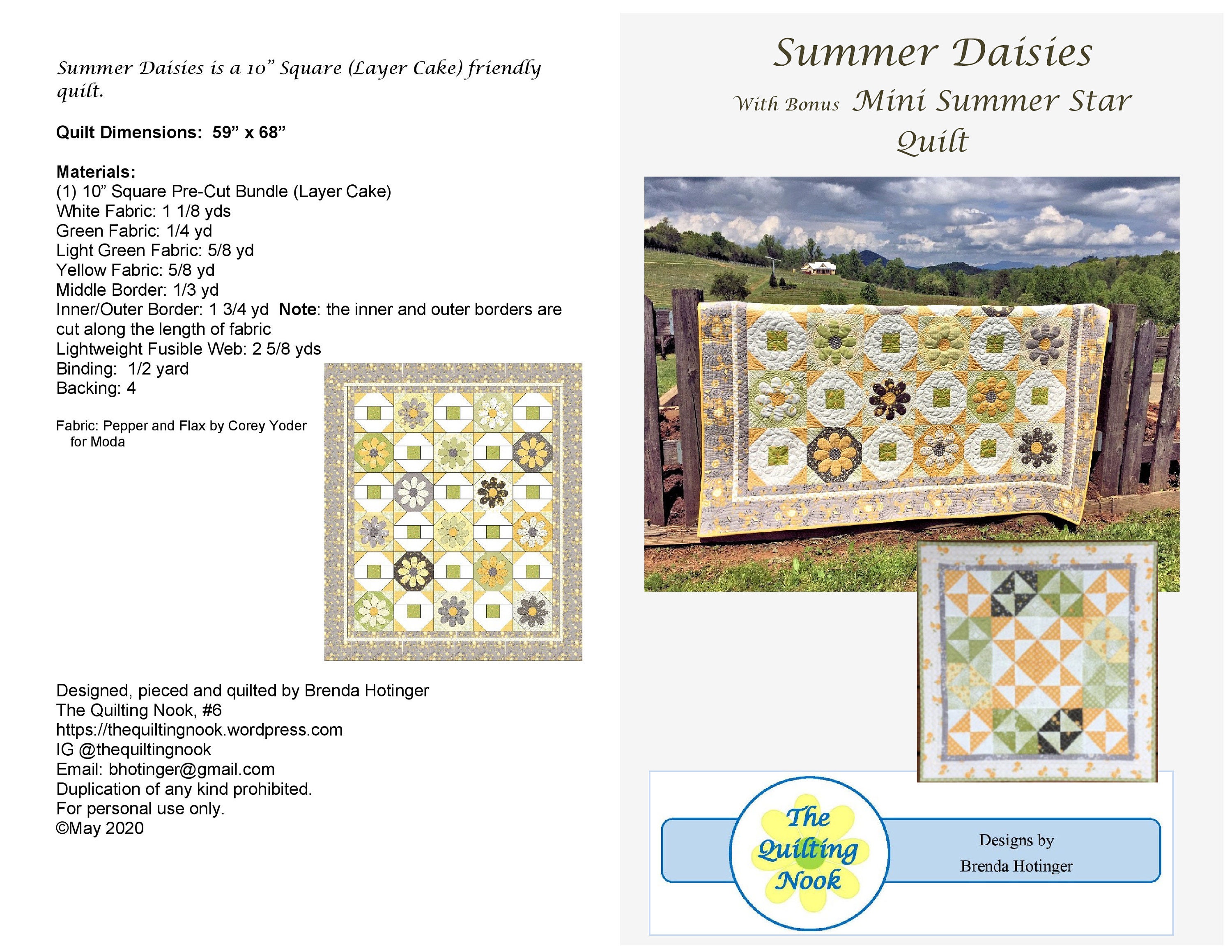 Summer Daisies PDF Pattern and Bonus Mini Star Quilt - Etsy