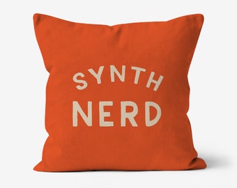 Synth Nerd Canvas Throw Pillow - Fun Decorative Cushion for Home, Dorm Room, Man Cave or Keyboards Enthusiast - Perfect Musician Gift