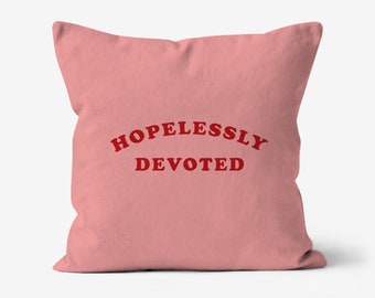 Hopelessly Devoted Canvas Throw Cushion, Inspired by the movie Grease, unique bold and graphical gift