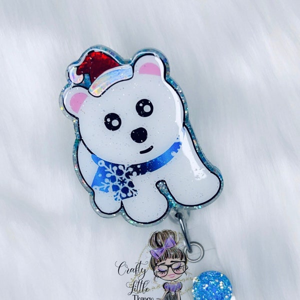 Polar Bear Badge Reel- Winter Badge Reels- Personalized Gifts- Holiday Gifts- Cute Animal Badge Reels