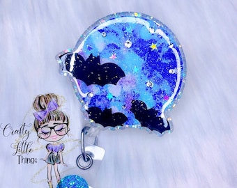 Moon and Bats Badge Reel- Halloween Badge Reel- Bat Badge Reels- Moon Badge Reels- Rhinestone Badge Reels