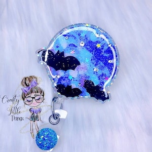 Moon and Bats Badge Reel- Halloween Badge Reel- Bat Badge Reels- Moon Badge Reels- Rhinestone Badge Reels