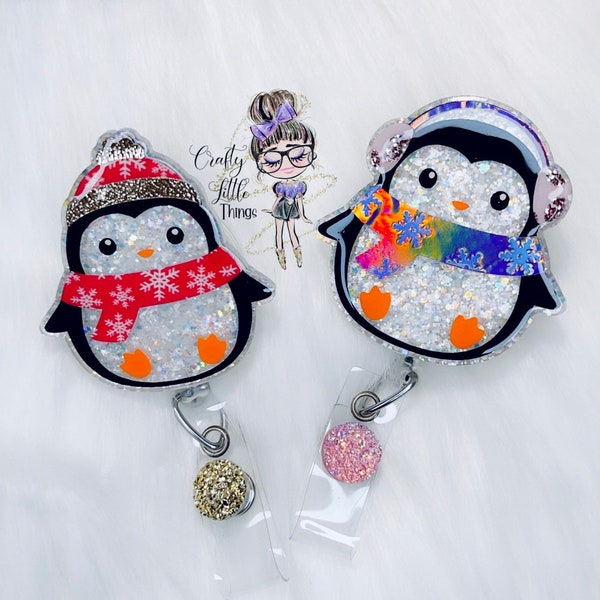 Bundled Up Penguins Badge Reel- Winter Badge Reels- Penguin Badge Reels- Cute Animals Badge Reels
