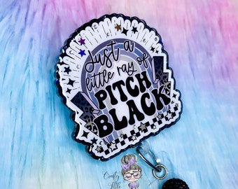 Little Ray of Pitch Black Badge Reel- Black Cloud Badge Reels- Cute Badge Reels