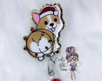 Corgi Christmas Lights Badge Reel- Christmas Badge Reels- Corgi Badge Reels- Festive Badge Reels