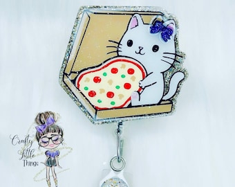 Pizza Kitty Badge Reel Cat Badge Reels Cute Badge Reels for Her