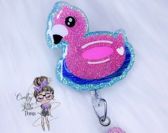 Flamingo Float Badge Reel- Flamingo Badge Reels- Pool Badge Reels- Summer Badge Reels