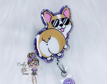 Sunglasses Corgi Badge Reel- Dog Badge Reels- Corgi Badge Reel- Cute Badge Reels- Nurse Badge Reels